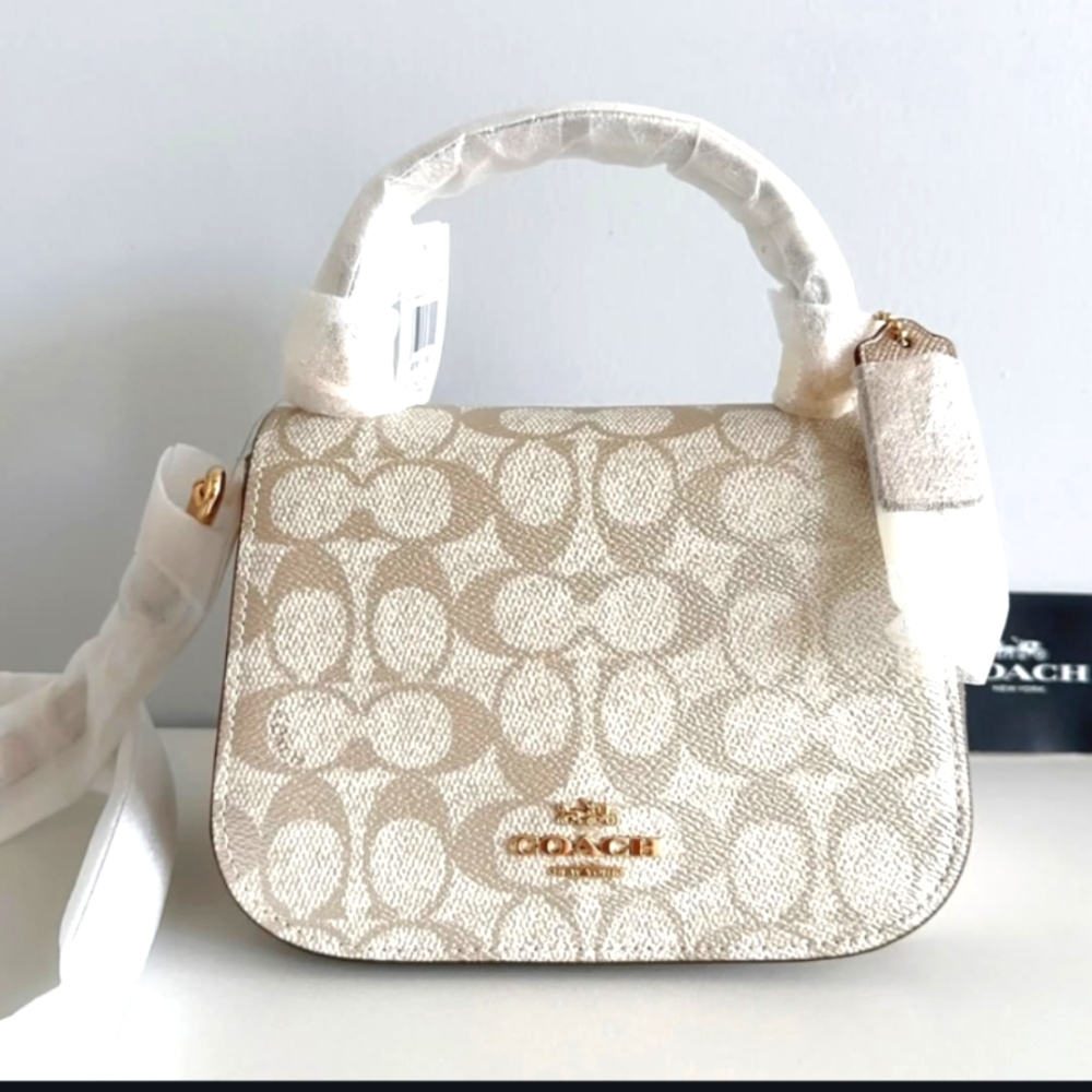 NWT COACH CX576 Lysa Top Handle Bag Signature Canvas & Leather Champagne Multi